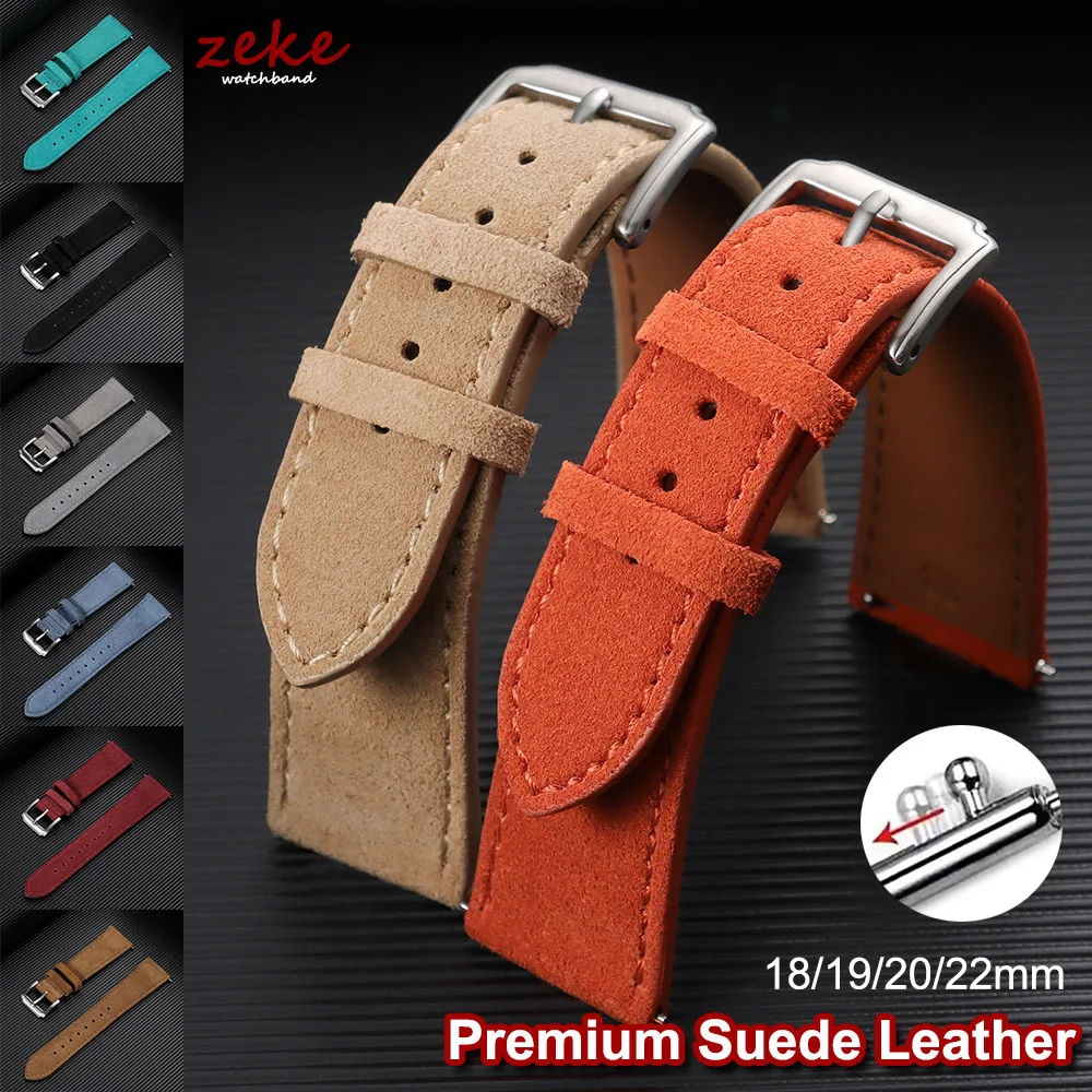 Vintage Brown Black Suede Leather Watch Band 18mm 19mm 20mm 22mm Quick Release Strap for Men Women Soft Comfortable Watch Strap
