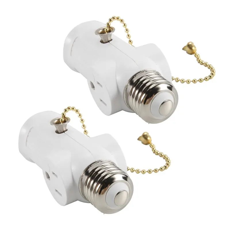 ABGH-2 Pcs Light Socket To Plug Adapter,E26/E27 Light Bulb Outlet Socket Adapter,Sockets Support 3 Prongs Light Plug US Plug