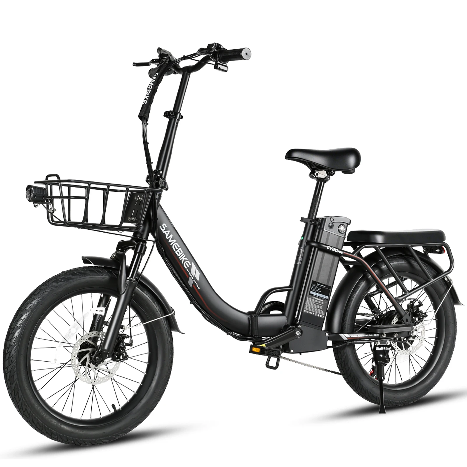 E Bike SAMEBIKE CY20Pro 500W Motor 48V13AH Removable Lithium Battery 22MPH Max Speed 20"×3.0" Fat Tire Foldable Adult E-Bike with Dual Suspension  7-Speed Disc Brakes APP Control LCD Display for Commuting RV Camping Electric Bike