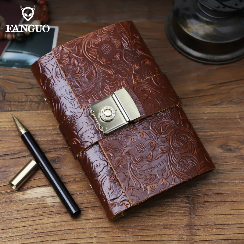 

Vintage A5/A6/A7 Journal Notebooks With Combination Lock, Soft Leather Notepad Diary for Travel Record, Planner Stationery