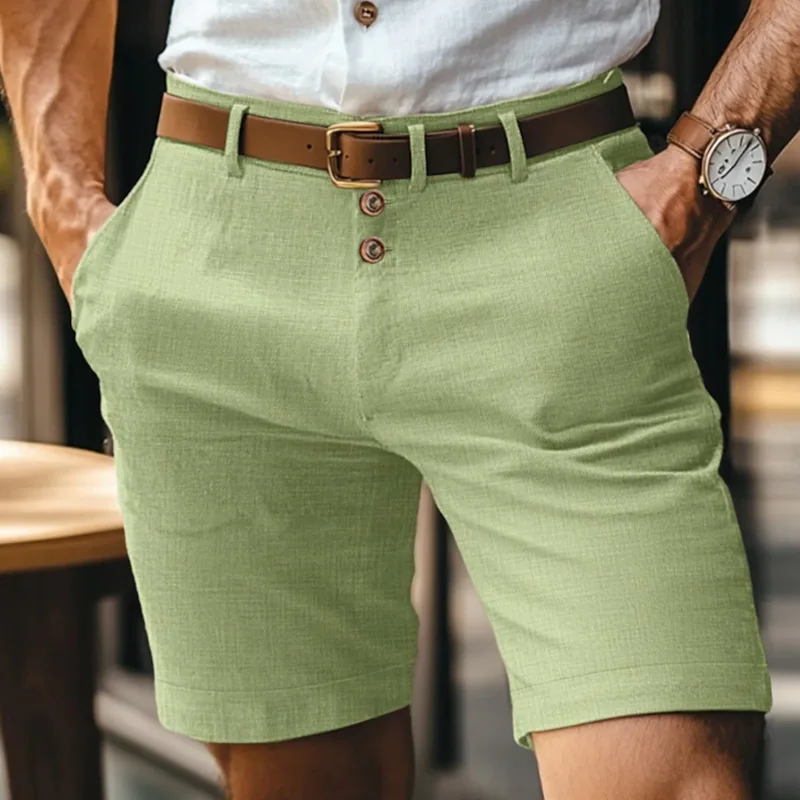 

Men's Linen Summer Solid Color Button Casual Daily Breathable Straight Five-point Shorts