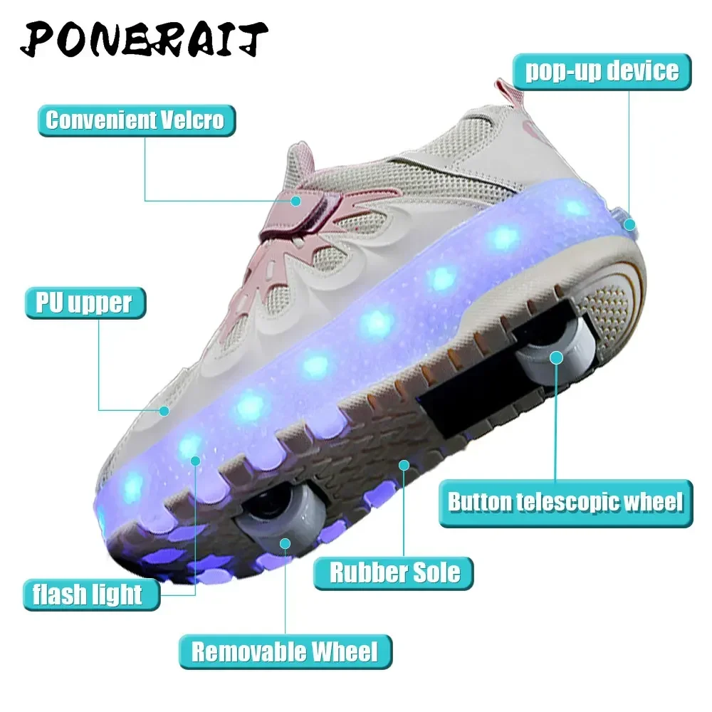 Women's High Top 2 Wheel Roller Shoes Fashionable Unisex Automatic Pop-up Sneakers With Wheels Dual-purpose Skating Casual Shoes