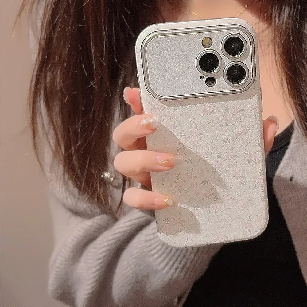 الكورية خمر الزهور الجلود الملمس جراب هاتف آيفون 16 15 14 13 12 11 برو ماكس عدسة واقية للصدمات الغطاء الخلفي