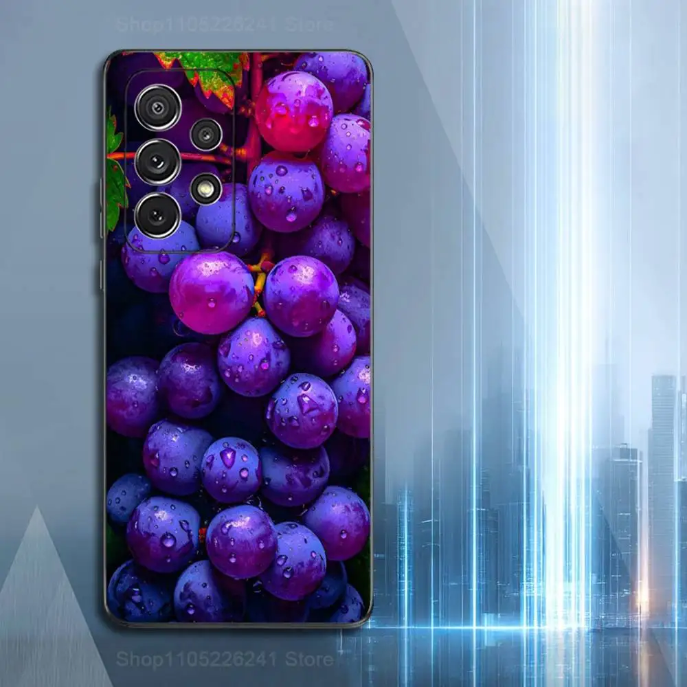Uvas de frutas de arte púrpura para Samsung S9,S10,S20,S10,S21,S25,S24,S23,Ultra,FE,Plus,Lite, funda negra de silicona suave