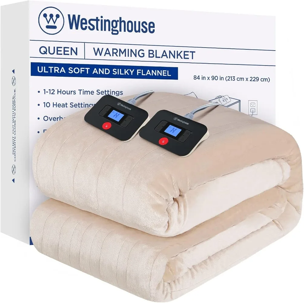 

Electric Blanket Queen Size, Super Cozy Soft Flannel 84" x 90" Heated Blanket with 10 Fast Heating Levels & 1-12 Auto-Off