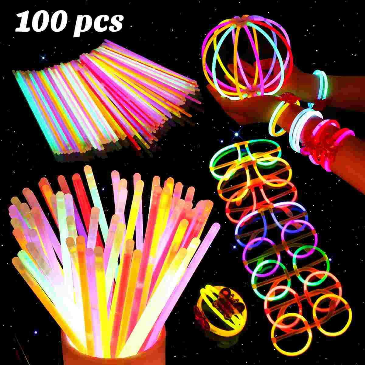 

BESTOYARD 100 Pcs Multi-color Fluorescent Light Sticks Glasses Headbands Glow Sticks Fluorescent Bracelets Necklaces Set for