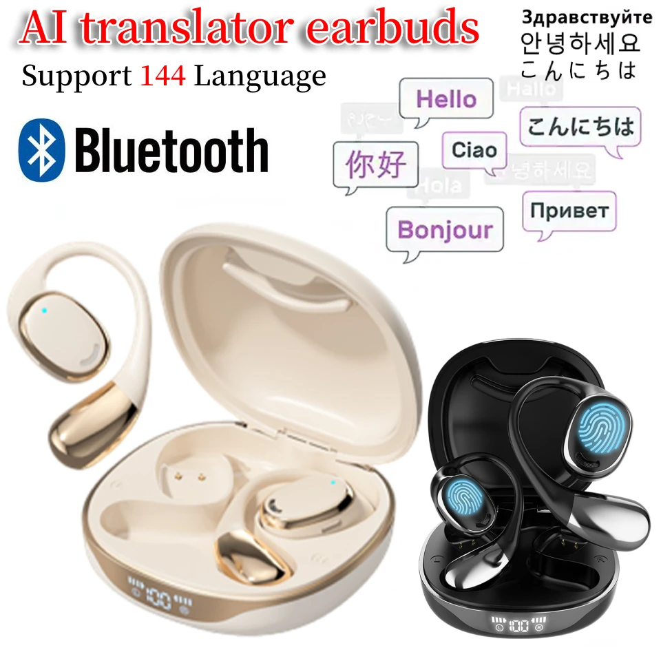 AI Translation Earbuds 144 Languages instant Voice Translator Real-Time Translators Headphones Translator Device for Travel