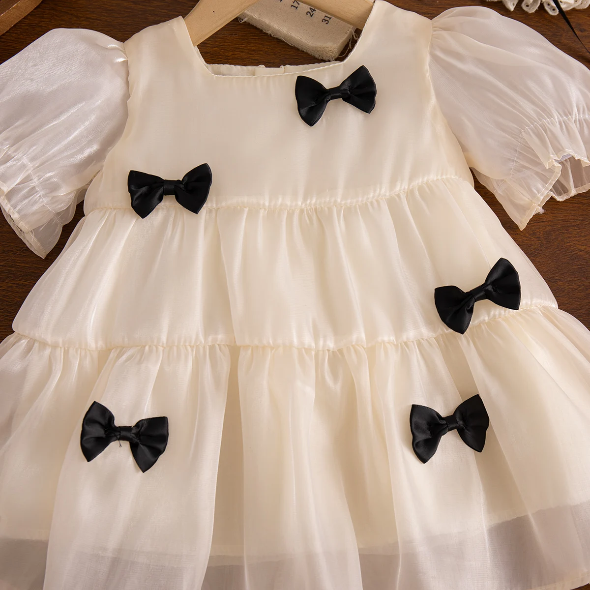 Baby-Mädchenkleider Sommer Schleifenkleid mit Puffärmeln Süßes Geburtstagsparty-Kleid für Kinder Baby-Mädchenbekleidung – Detail 6