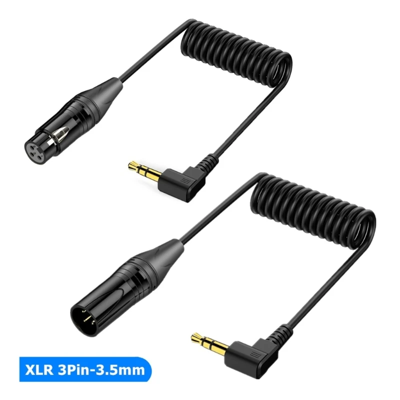 Y1UB 3.5mm to Male Auditory Cable, Spring Coiled 3.5 to 3Pins Connector for Microphones and Music Devices