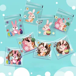 100pcs Easter OPP self-adhesive bag, rabbit Easter egg pattern candy bag, gift packaging bag, suitable for parties