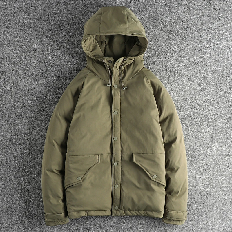 Winter New American Retro Duck Down-Filled Cargo Puffer Parka Jacket with Hood Men's Amekaji Trendy Thick Oversized Trench Coat