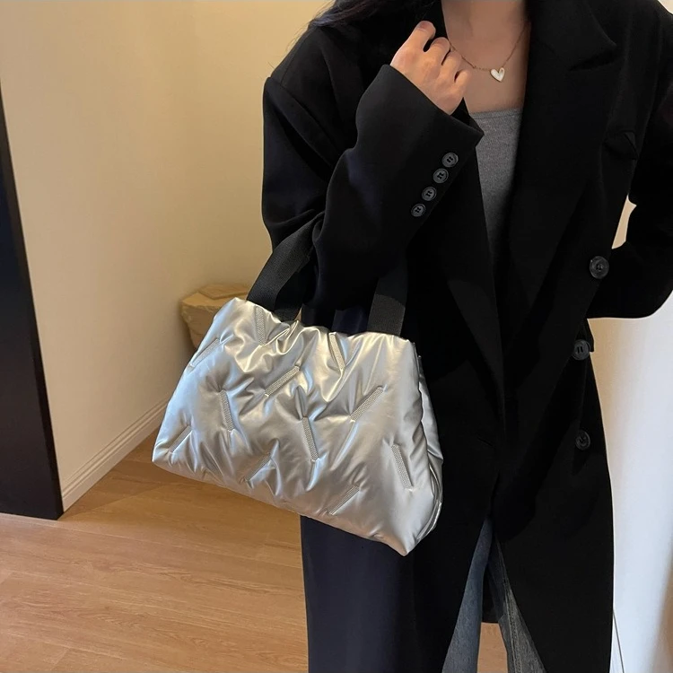 Women's handhold underarm tote bag simple bright face large capacity polyester waterproof lightweight shoulder bag