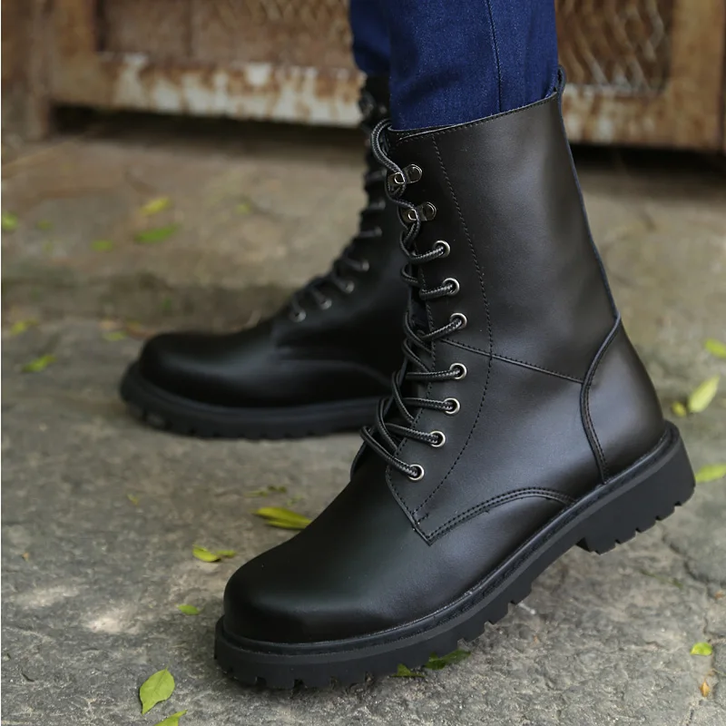 Men 2026 Mid‑Calf Motorcycle Boots, Lace‑Up PU, Lined & Non‑Lined, Large Size 38‑48