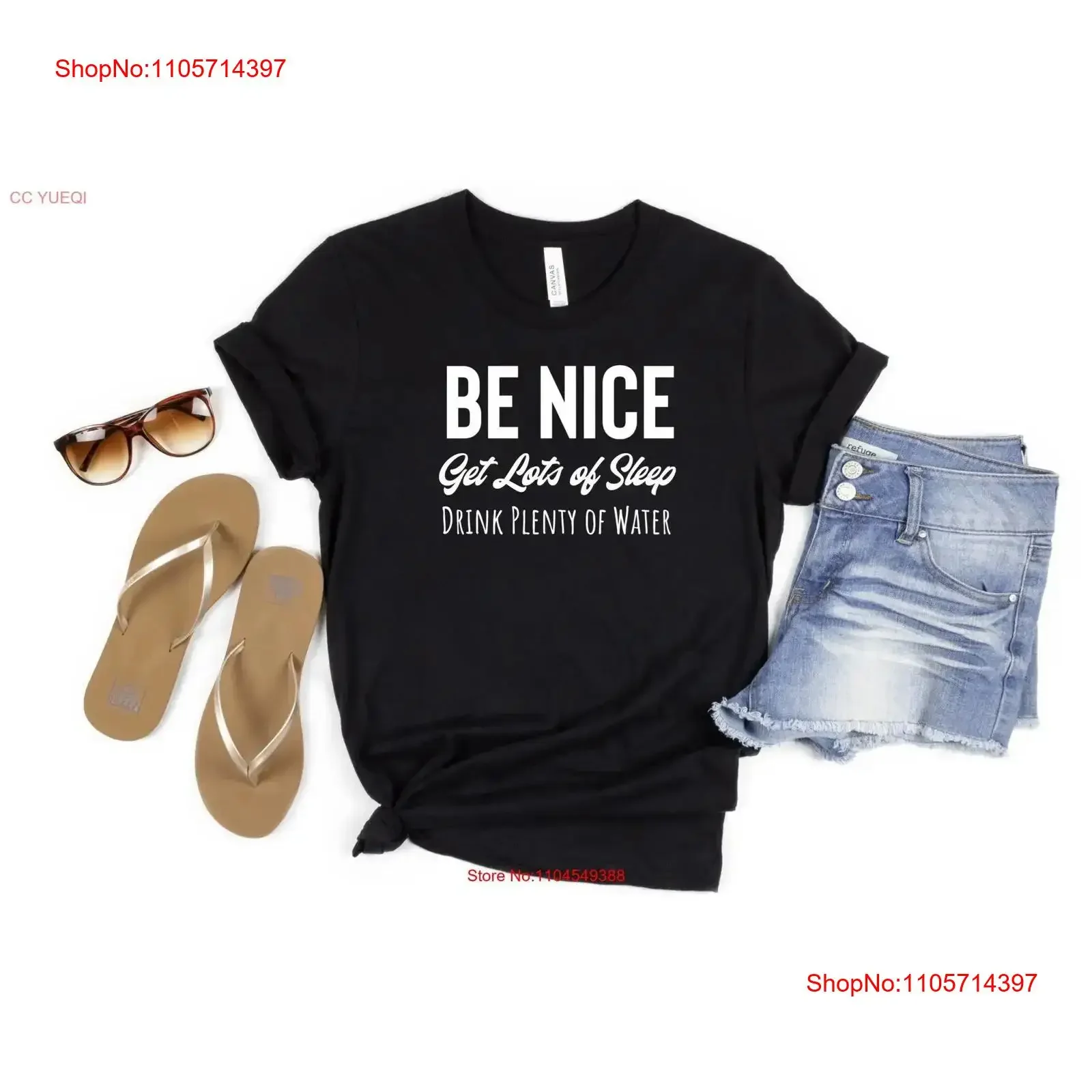 Be Nice Get Lots Of Sleep Drink Plenty Water T Shirt Women's Cute Womens Good Advice vintage Washed Top For Everyday Wear