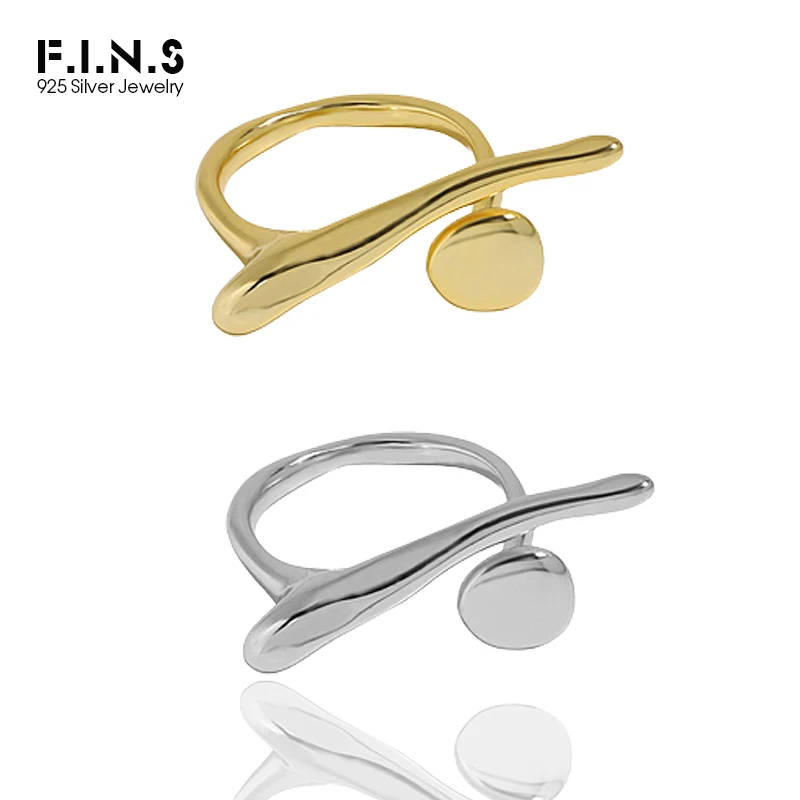 

F.I.N.S Minimalist Irregular Overlap S925 Sterling Silver Open Ring Smooth Round Stick Resizable Finger Index Rings for Women