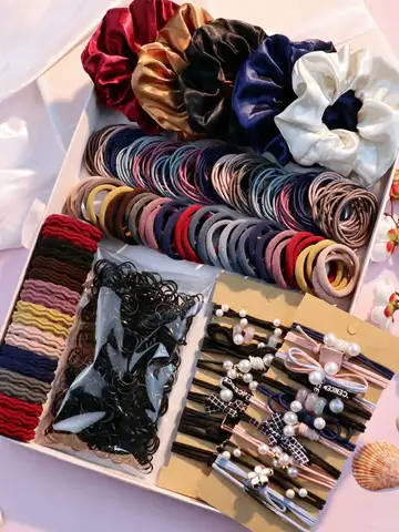 1085PCS Dark Hair Accessories for Woman Set Seamless Ponytail Holders Variety Hair Scrunchies HairBands Scrunchy Hair Ties