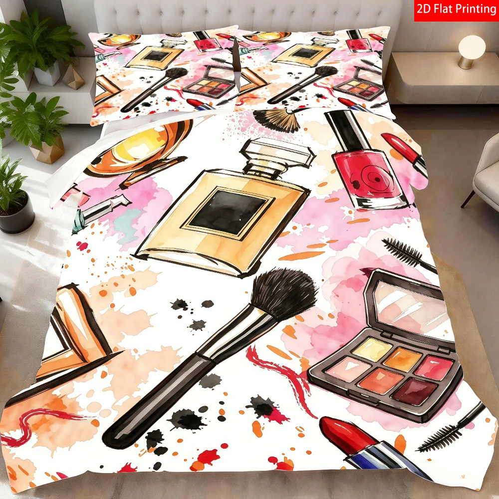Makeup and Beauty Art Painting Bedroom Duvet Cover Set Multi Size Quilt Cover Queen Size Bedroom Bedding Decoration Machine Washable Adult Boy Girl Bedroom