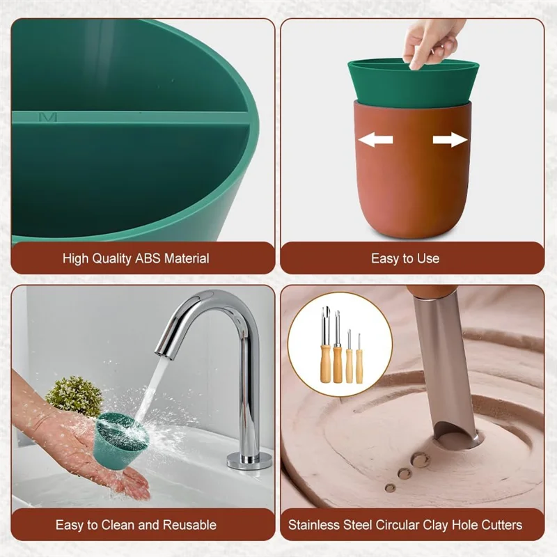 

AB11-3PCS Инструмент для керамики с конусом обода, 4 упаковки, круглые фрезы для глины из нержавеющей стали и щетка для чистки для Potters Artists DIY