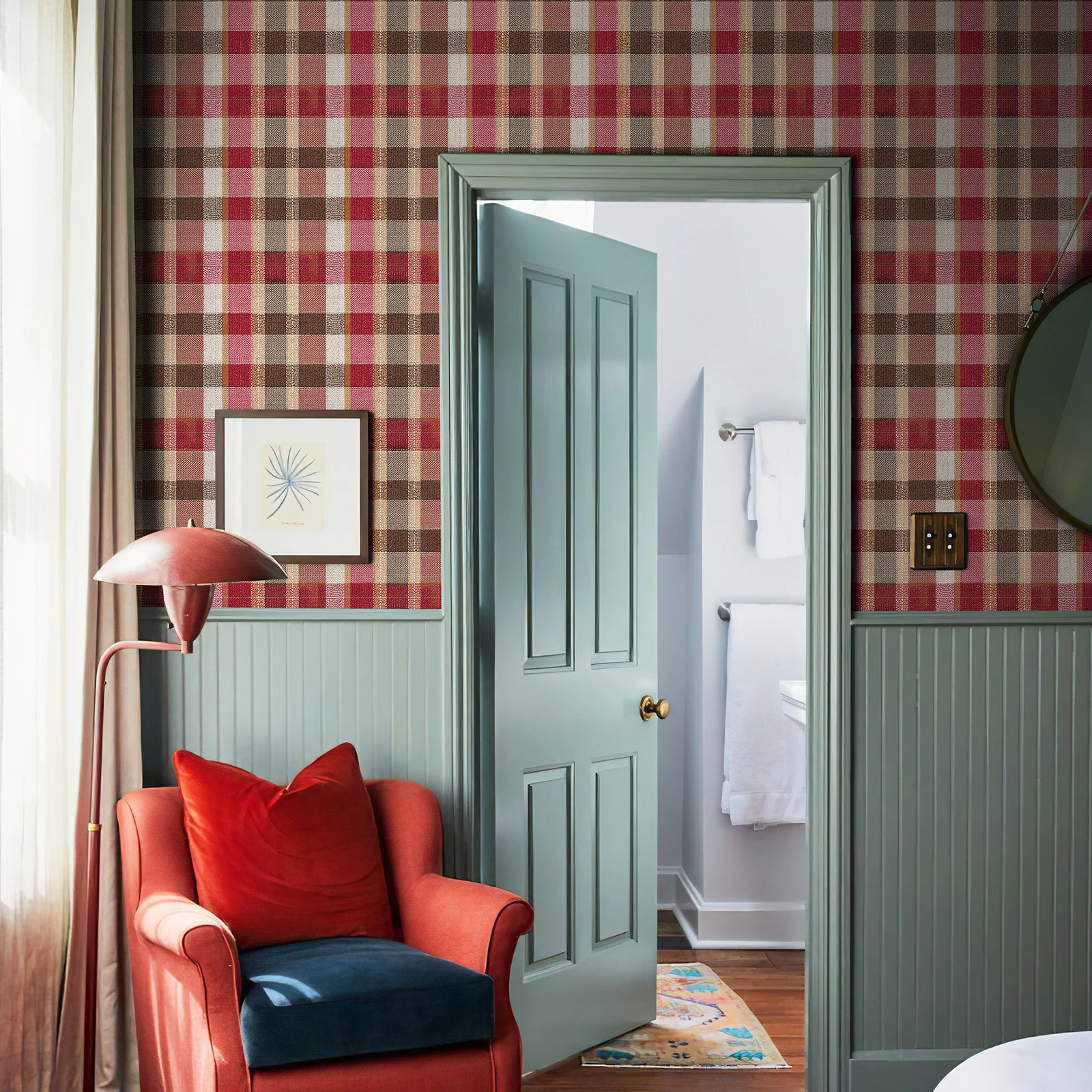 Christmas red tartan self-adhesive wallpaper Classic warm waterproof and oil-resistant festive red peel and stick Wall stickers