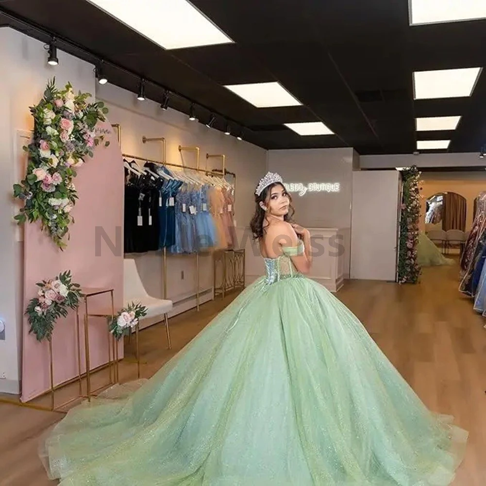 فساتين Quinceanera الأنيقة على شكل قلب بطول الأرض من التول على شكل حرف A لتخصيص الأداء #4