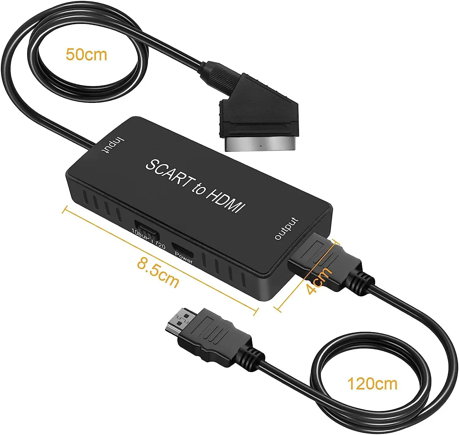 1080P HDMI to SCART Video Audio Upscale Converter Adapter SCART to HDMI Signal Adapter with USB Cable for HDTV Sky Box STB DVD