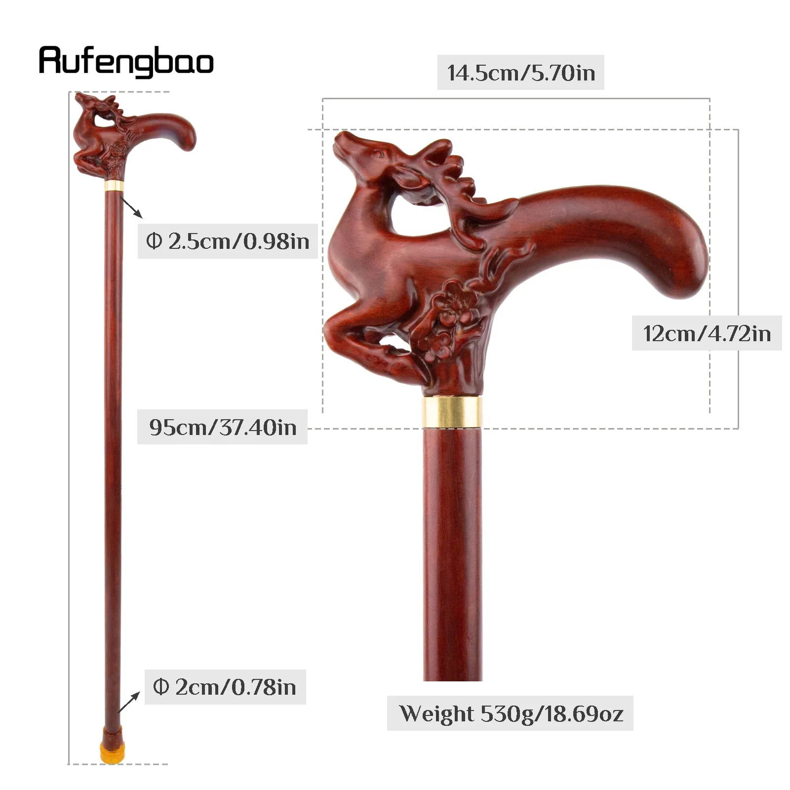 البني الغزلان خشبية واحدة مشتركة موضة عصا للمشي الزخرفية Cospaly قصب هالوين الصولجان العكاز عصا Crosier 95 سنتيمتر