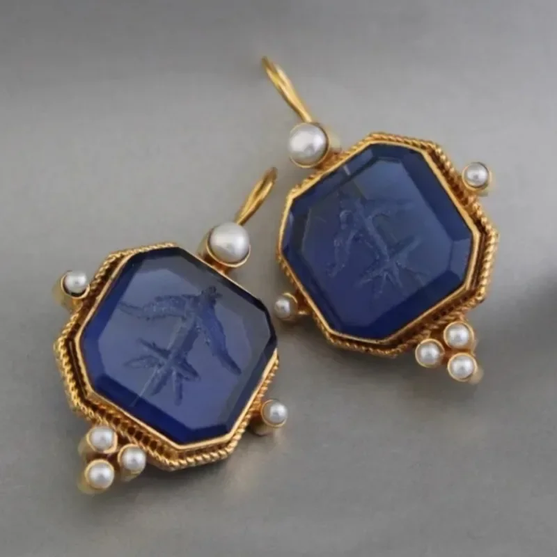 Elegant Vintage Geometric Pearl Pendant Drop Earrings Women Exquisite Hanging Piercing Earring Wed Bridal Jewelry Gift