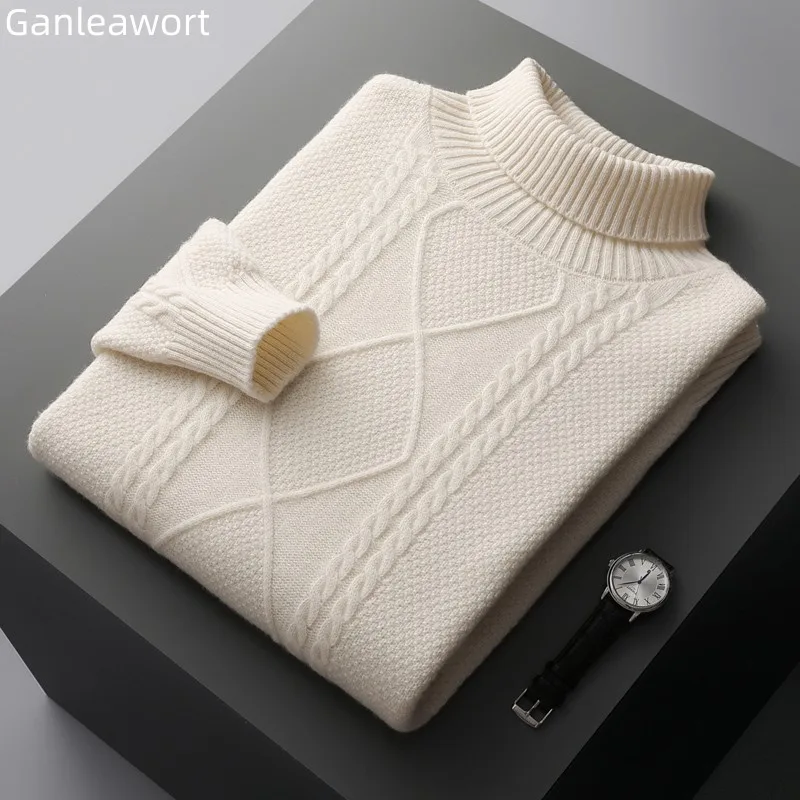 Maglione da uomo autunno inverno collo alto maglione di pura lana Pullover lavorato a maglia manica lunga addensato sciolto Business Casual Top 2023