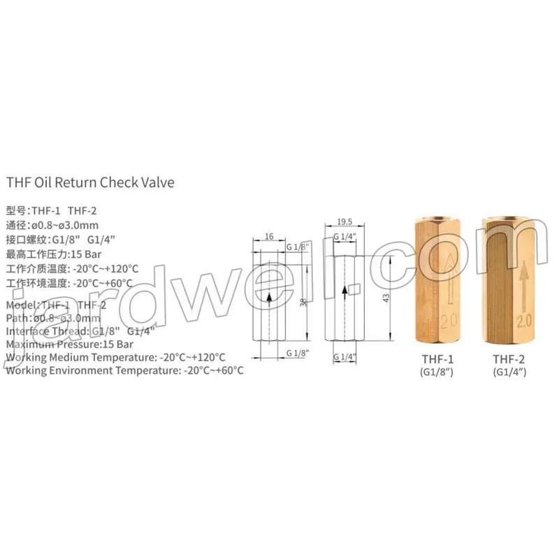 Oil Return Brass Check Valve With Thread G1/8" or G1/4"
