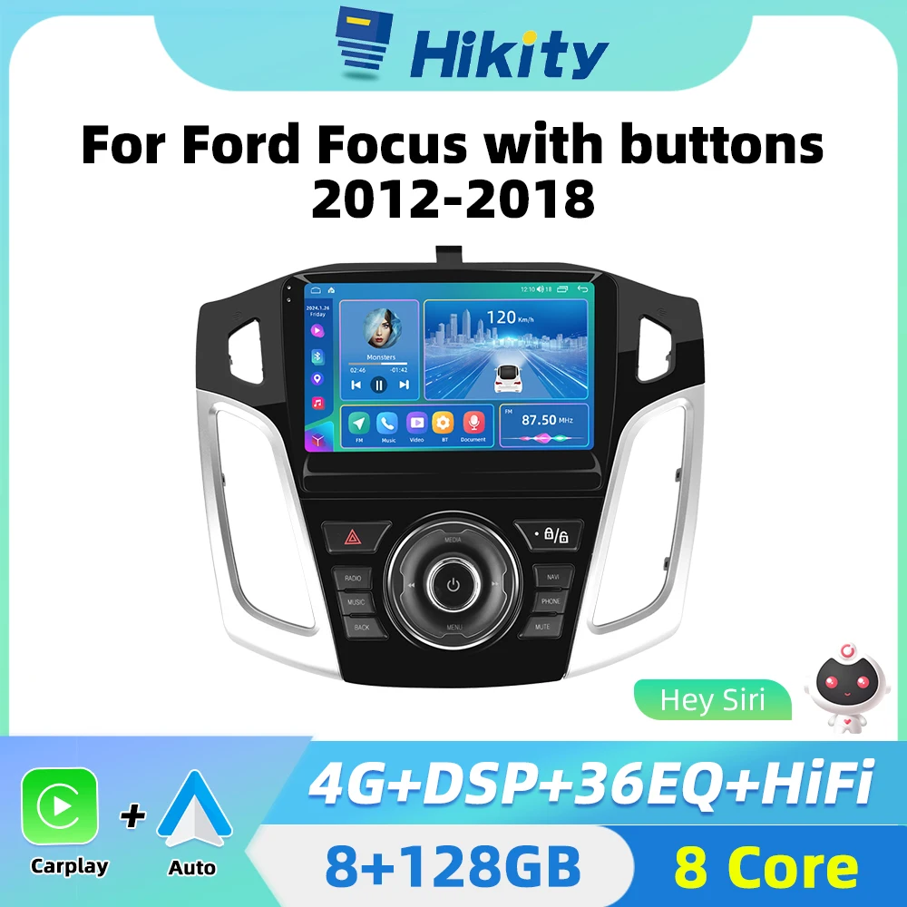 Hikity 2 din Android Car Radio Multimedia Player For Ford Focus 2012-2018 Carplay Auto Stereo Auto Android Navigation GPS WIFI