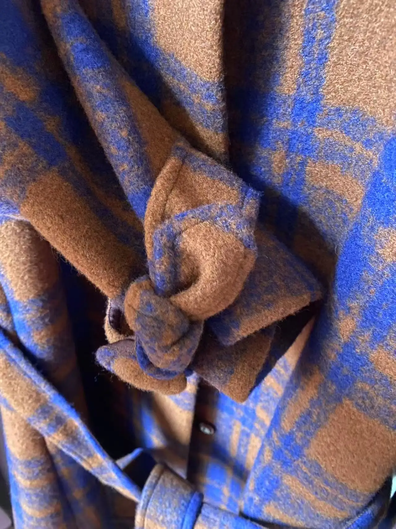 Damen Wollmantel mit Karomuster, Herbst- und Wintermantel aus Retro-Wollmischung, langärmeliger Wollmantel