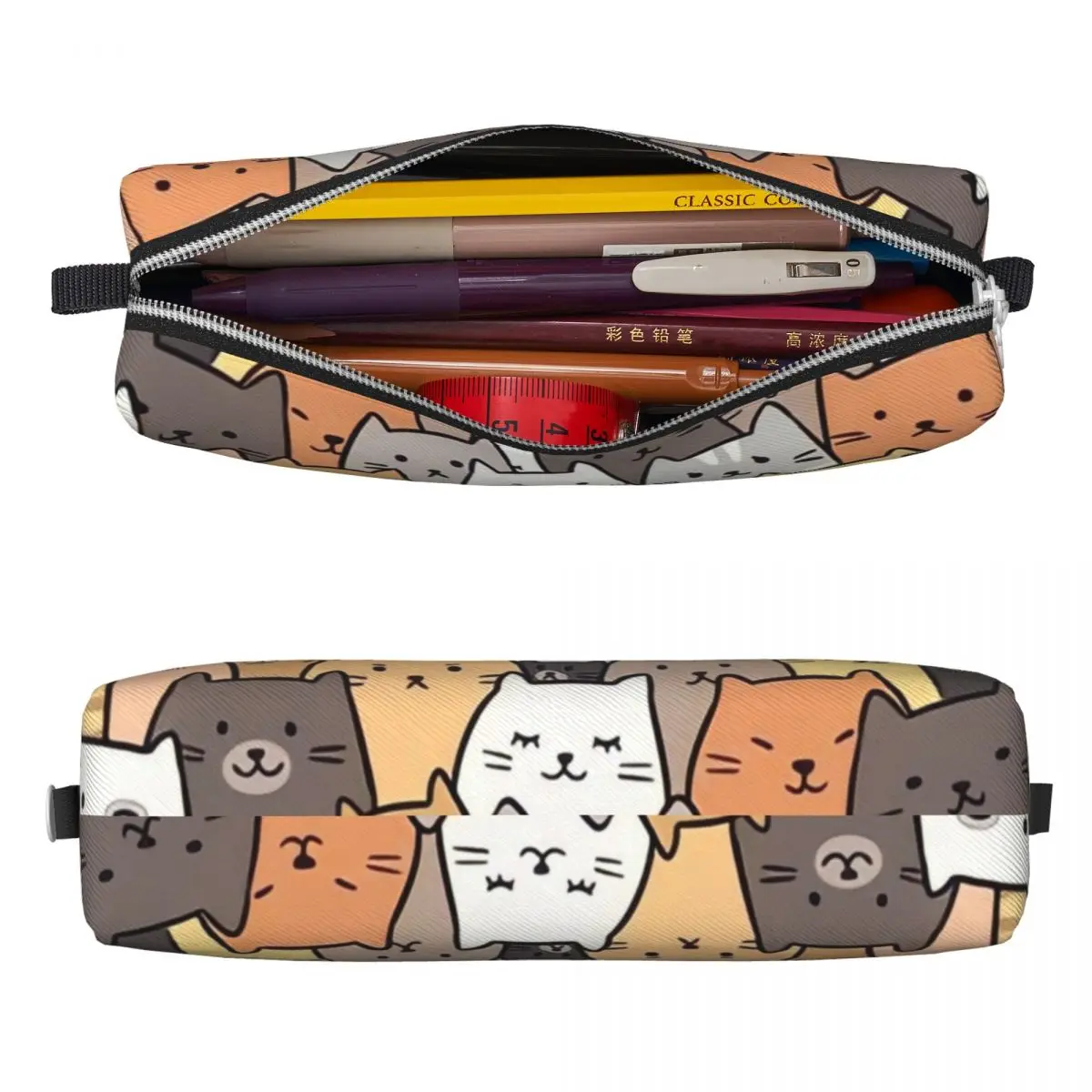 Imagem -02 - Estojo de Lápis de Colagem de Gatos Engraçados Clássico Animal Cat Lover Pen Bags Estudante Grande Armazenamento Material Escolar Lápis Cosméticos