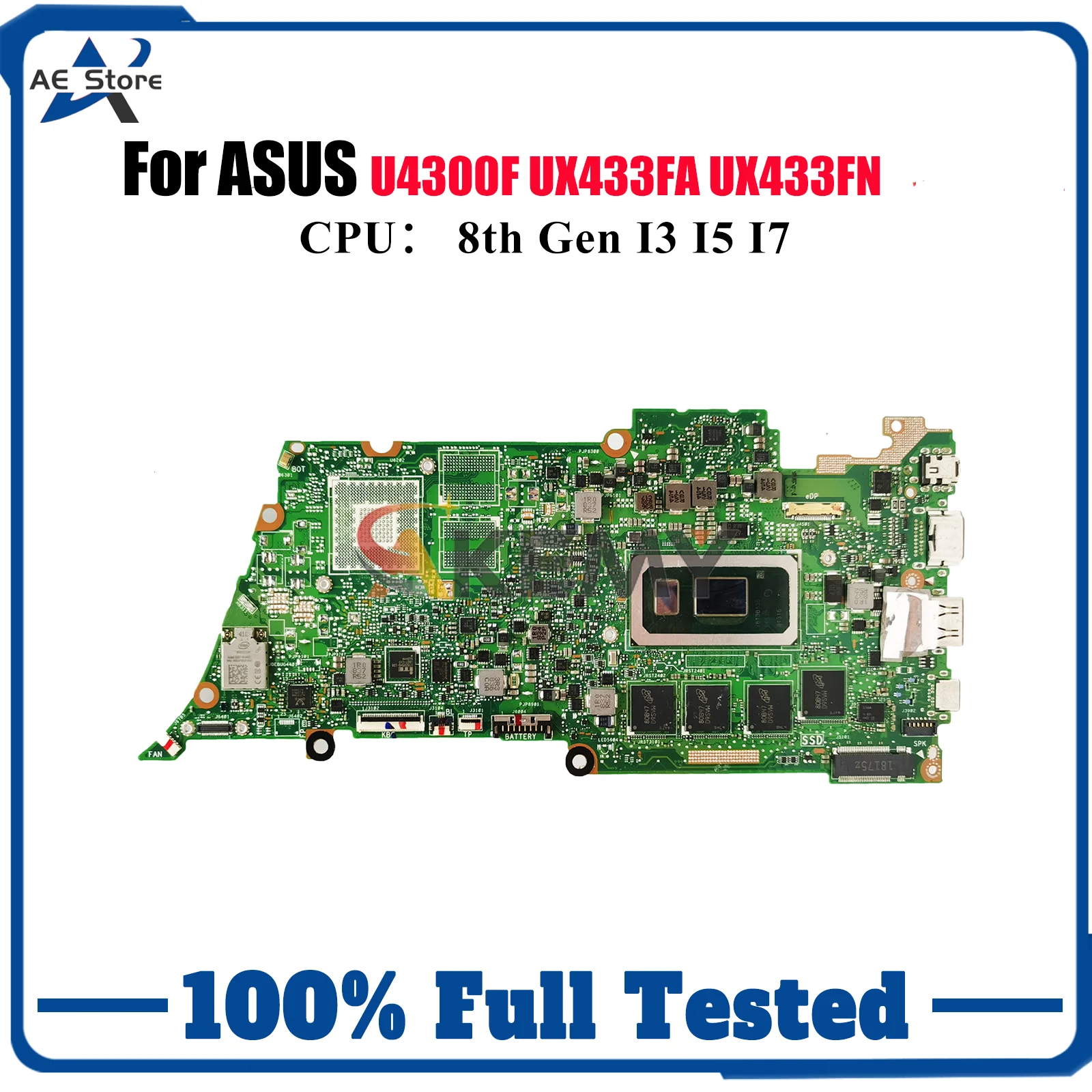 

UX433FA Материнская плата для ноутбука ASUS ZenBook UX433F UX433FA U4300F UX433FN Материнская плата для ноутбука с процессором I3 I5 I7 100% tests OK stk