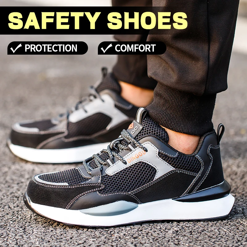 Steel Toe Safety Shoes Puncture Proof Lace-Up Work Shoes for Industrial Construction Site Kevlar Anti-Impact