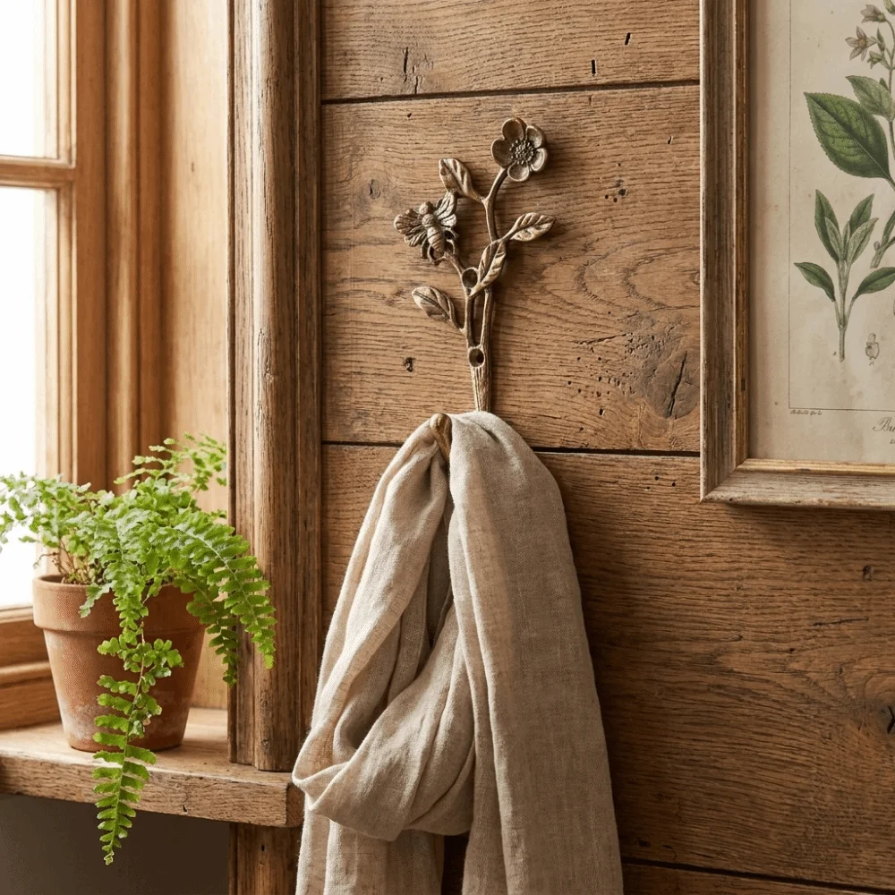 Golden Finish Leaf Shaped Wall Hooks Elegant Design Stable Structure Decorative Hanger Set Sturdy Alloy Strong Bearing
