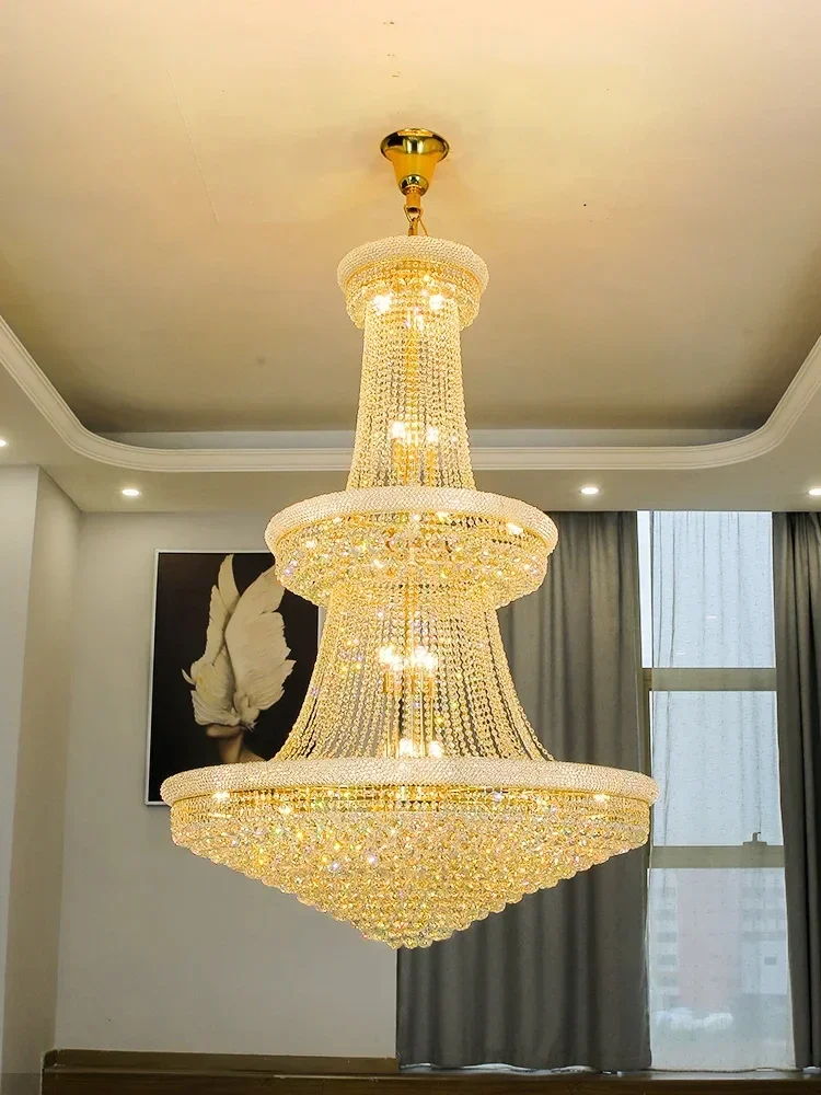 Luxury LED Crystal Chandelier Pendant Light Living Room Hotel Lobby Villa High Ceiling Staircase