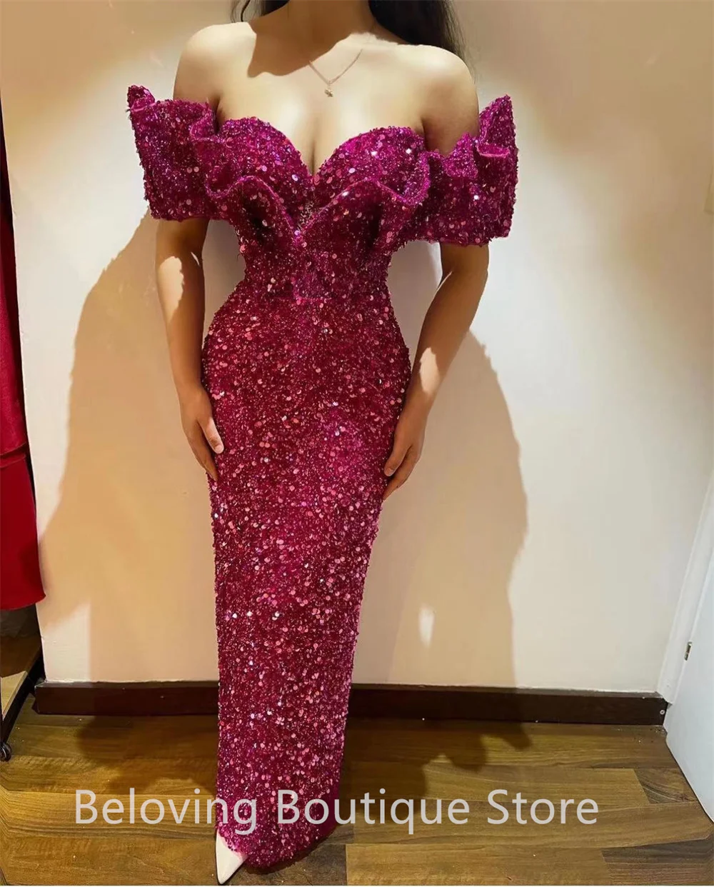 Sparkly Sequins Evening Dresses 2024 Newest Dubai Mermaid Wedding Party Gowns Off Shoulder Coutures Birthday Engagement Dress