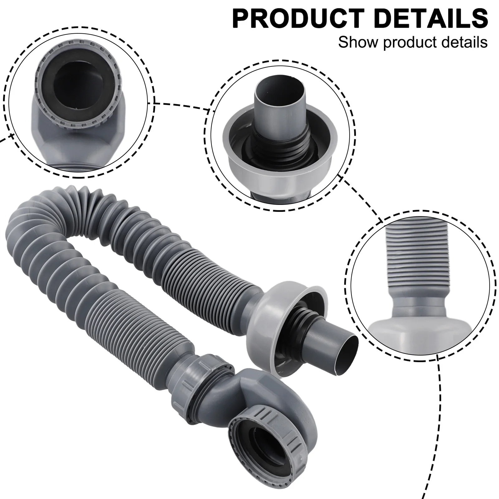 1 Pcs Low Profile Trap Flexible Bathtub Shower Drain Pipe Gray ABS Flat Tub Home Bathroom Accessories