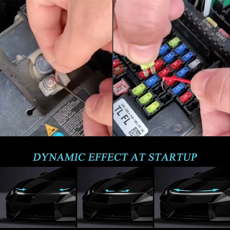 12V Car LED Daytime Running Light Scan Starting Car Hood Light Strip 1.5m/1.8m/2m/2.2m/2.4m Waterproof Auto Decorative Neon Lamp