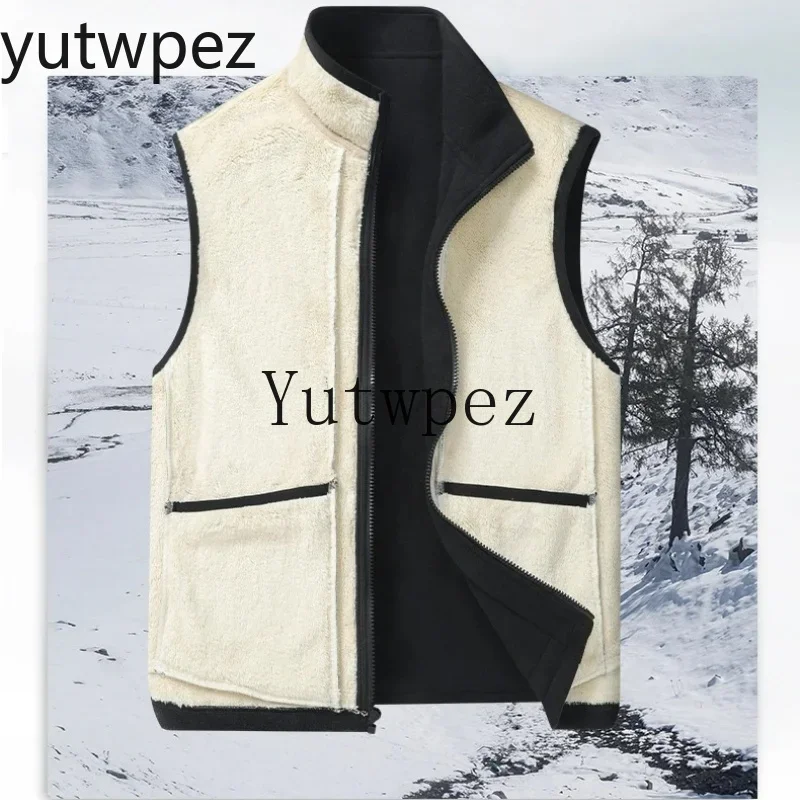 Winter Lambswool Vests Men's Warm Padded Outdoor Hiking Sports Climbing Large Size 6XL Casual Versatile Trend Jacket Shoulders