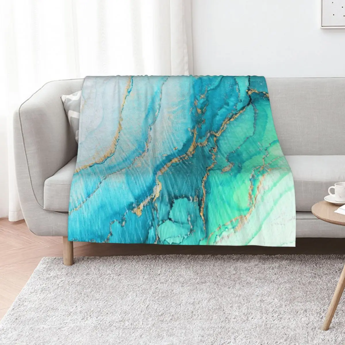

Turquoise Aqua Gold Ocean Throw Blanket Warm For Sofa Thin Luxury Thicken Decorative Throw Blankets
