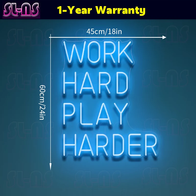 Work Hard Play Hard Neon Sign motivazionale Neon Light Neon Sign per ufficio e camera di alta qualità