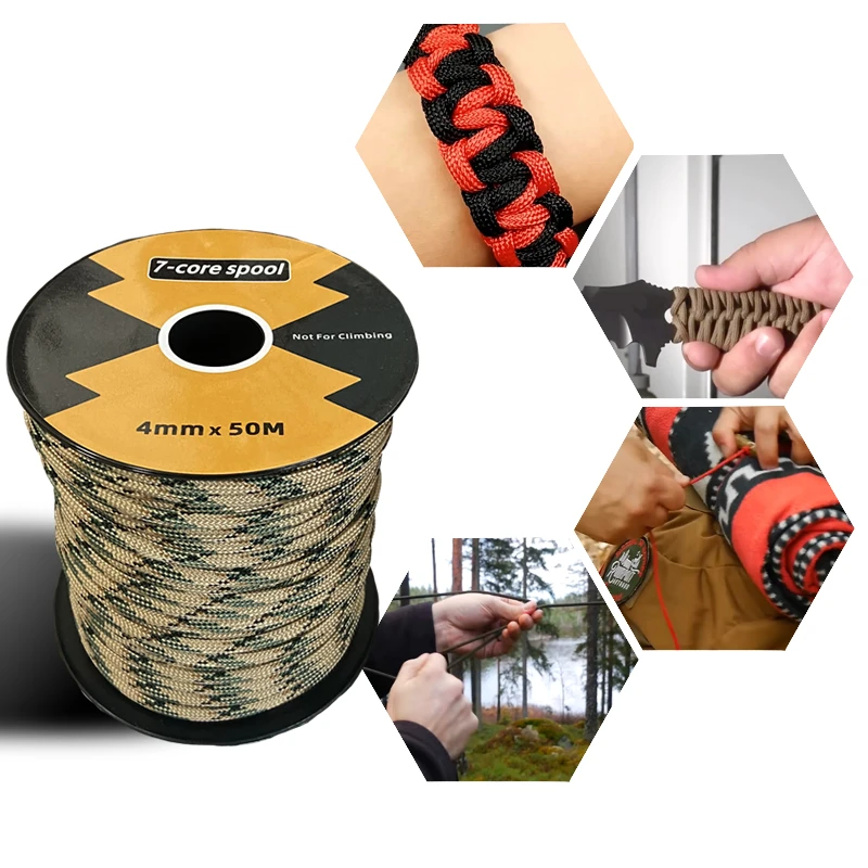 

A 50-meter roll of 7-strand inner-core rope is suitable for handcrafted decorations and keychains