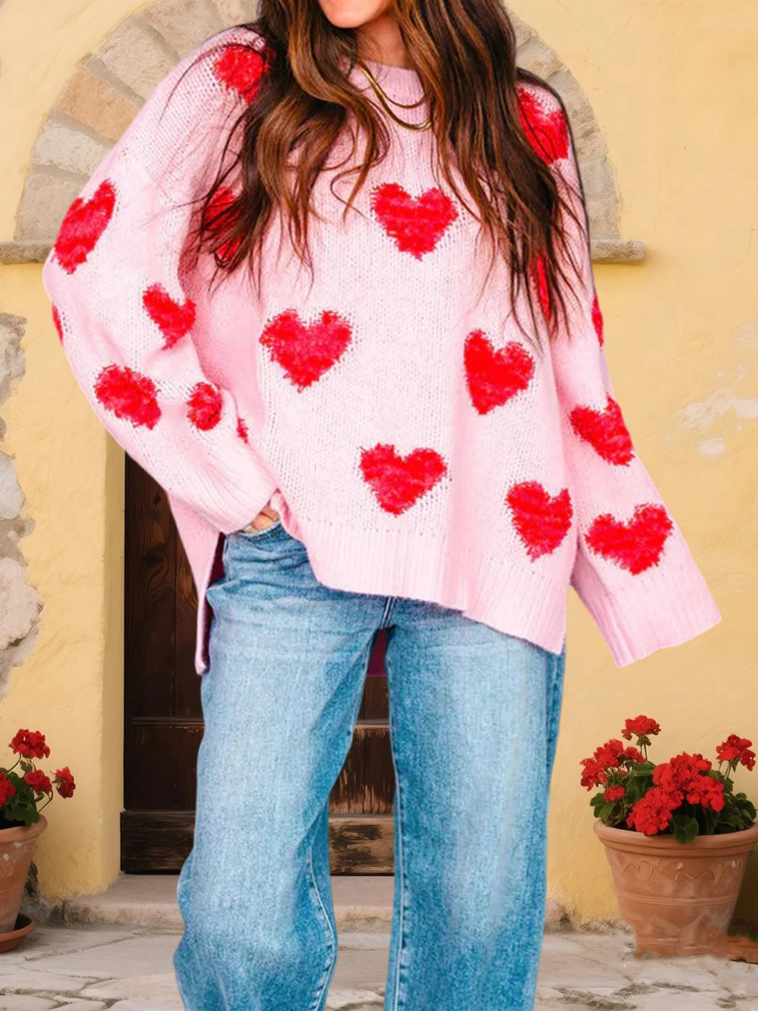 

Женские вязаные свитера, осенние пуловеры с длинными рукавами и v-образным вырезом, геометрическим принтом, свободные топы для осенней моды