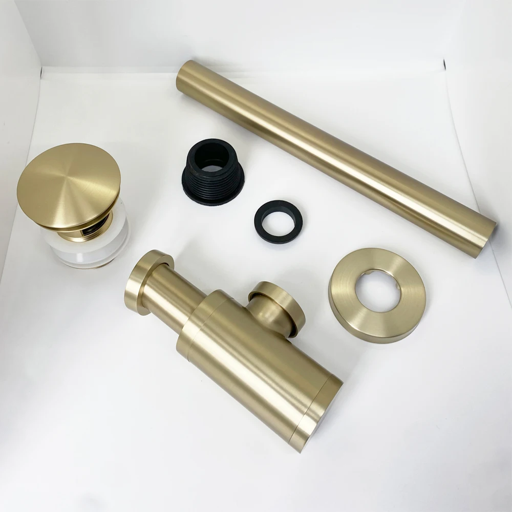 Matte Brushed Gold Bathroom Wash Basin Waste Trap Plumbing Washroom Sink Bottle Trap Renovation Pop Up Drain Stopper Toilet