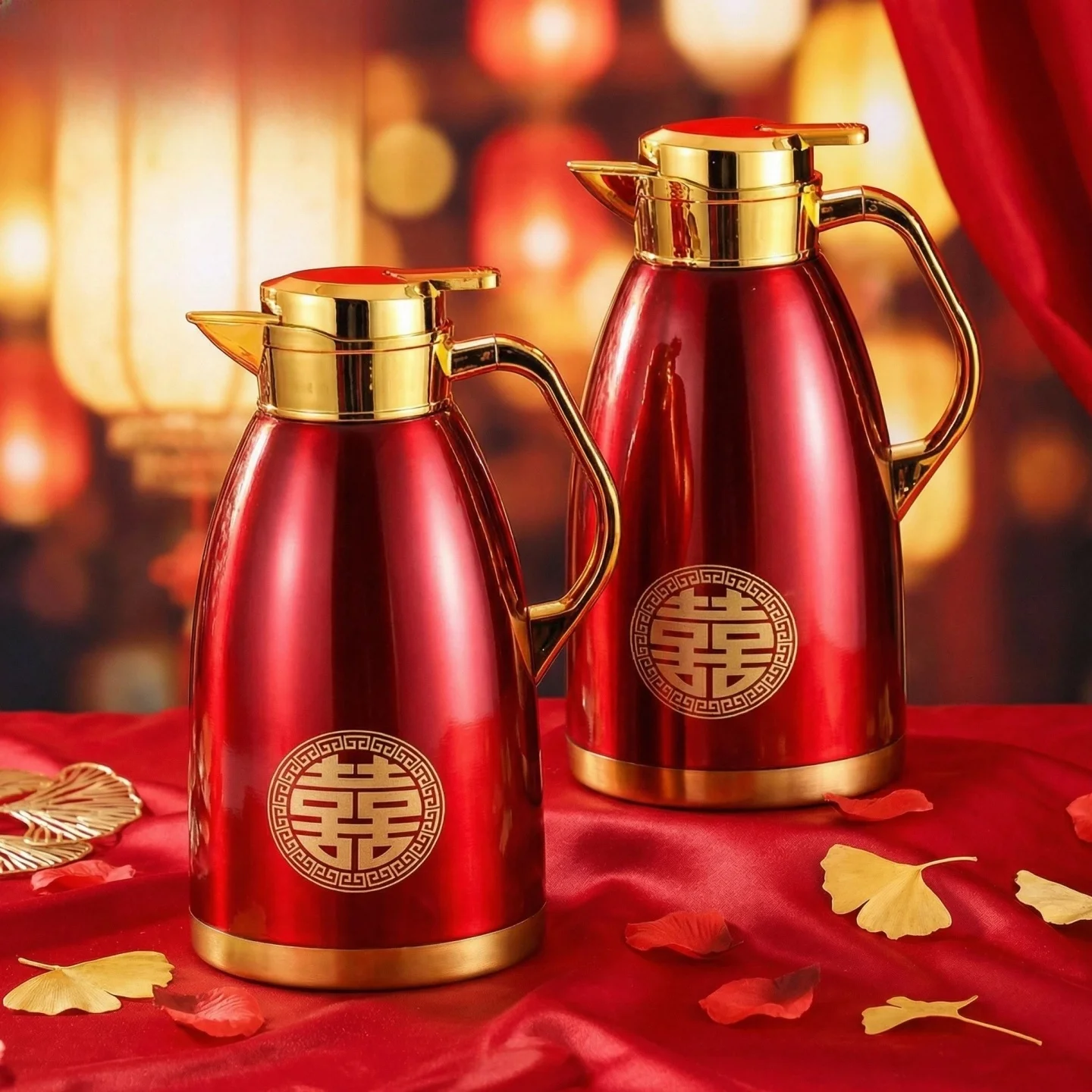 wedding-celebration-red-stainless-steel-insulated-water-bottle-couple's-bridal-gifts-special-royal-style-chinese-wedding-items