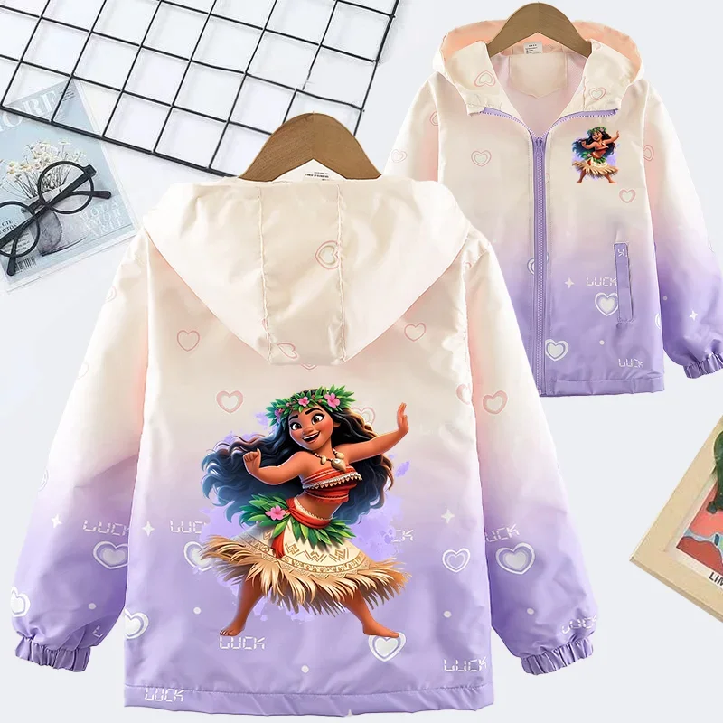 Moana Jacket Wind breaker Clothes Suit Loose Cute Printing Jacket Long Sleeved Baby Show Zipper Windproof Coat Jackets Kid Gifts