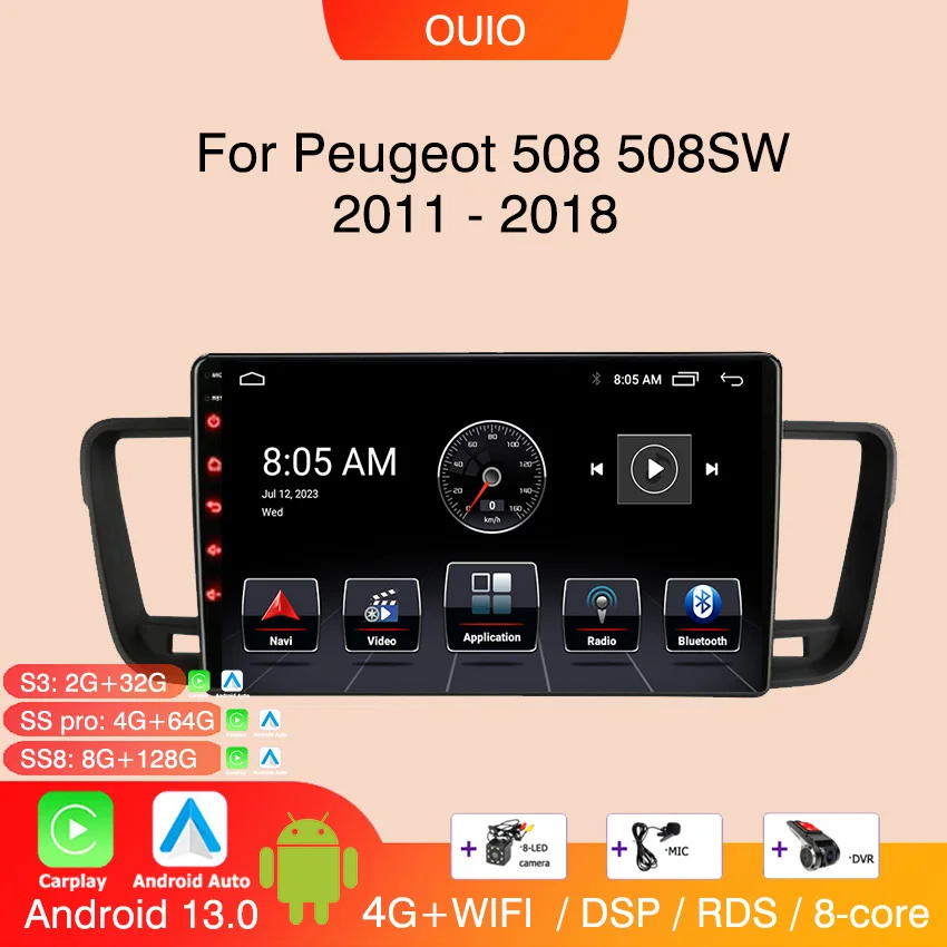 

Android 13 Radio For Peugeot 508 508SW 2011 2012 2013 2014 2015- 2018 Car stereo Multimedia Player Carplay Auto GPS navigation