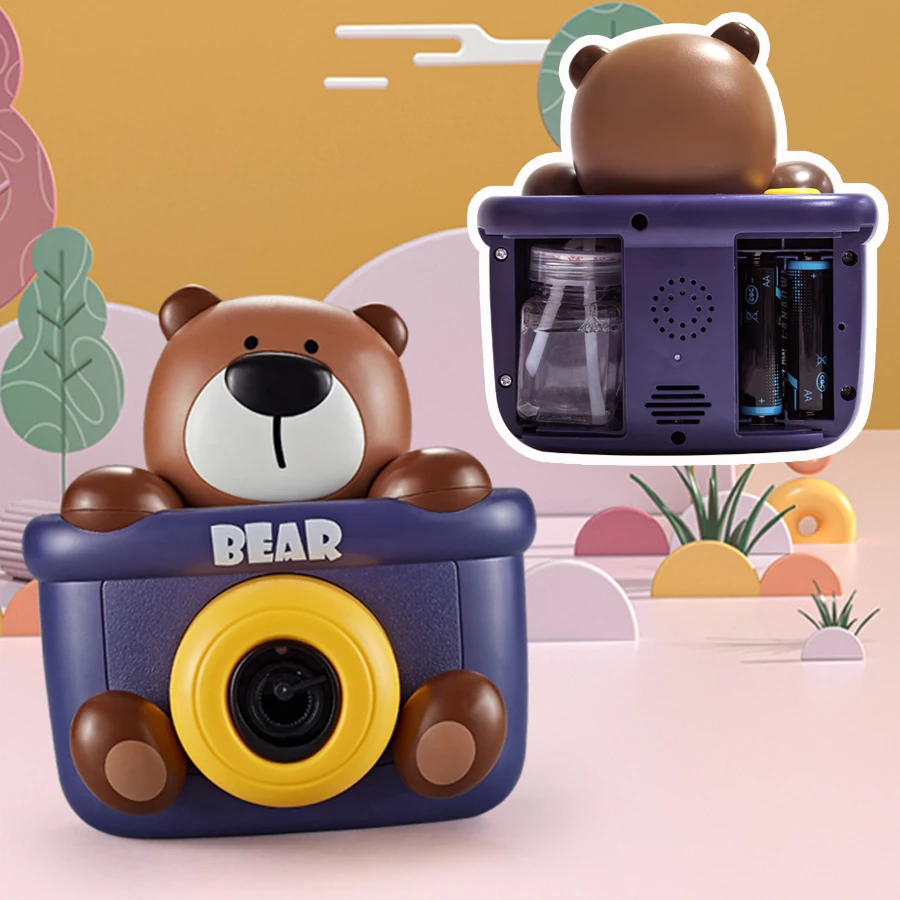 น่ารักมีรูพรุนไฟฟ้าหมี Bubble Machine ของเล่นเด็กอัตโนมัติสบู่ Blower พร้อมไฟเพลงฤดูร้อนกลางแจ้งเกมของเล่น