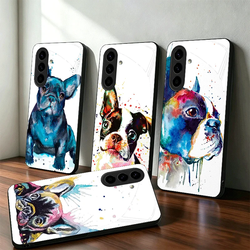 French Bulldog Dog Pug Design Glass Phone Case for Samsung A17 A16 A15 A14 A13 A57 A56 A55 A54 A53 A37 A36 A35 A34 A33 A27 A26 A